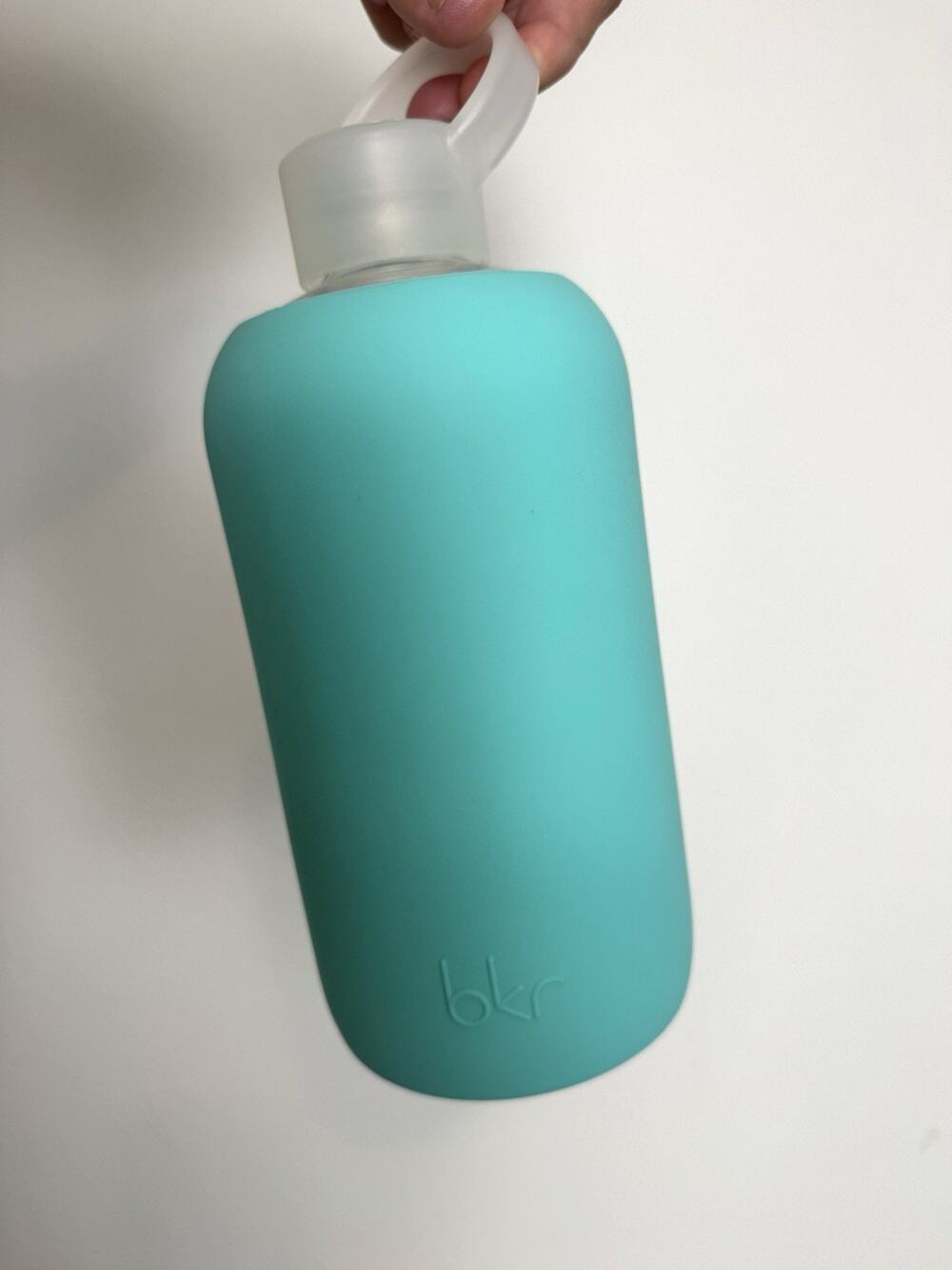 BKR Glass Water Bottle Big 1L Silicone Sleeve Sheer tropical shallow sea green